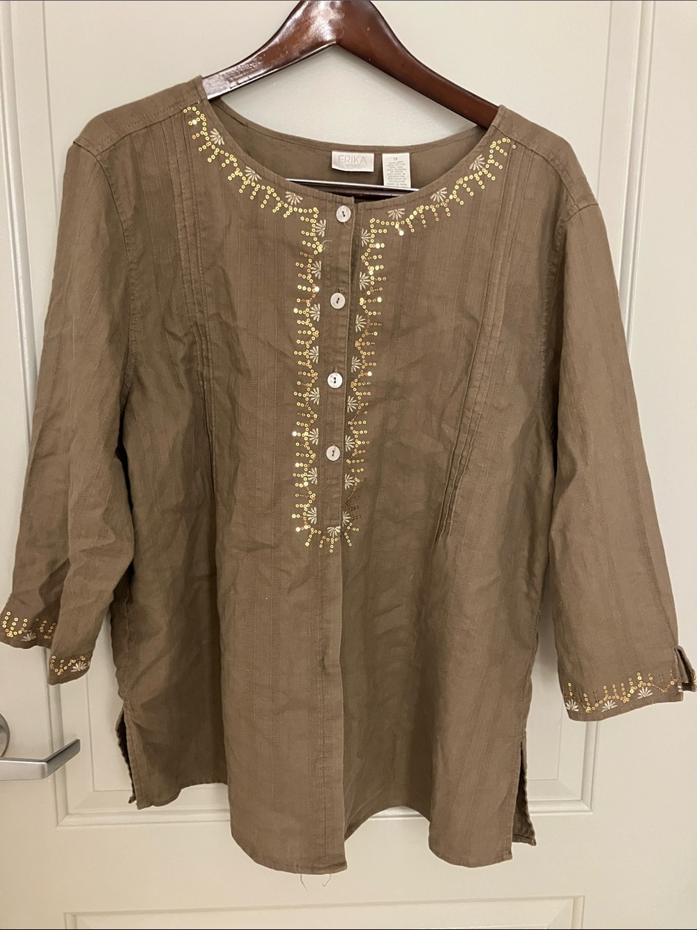 Erika Tan Tunic with Gold Embroidery